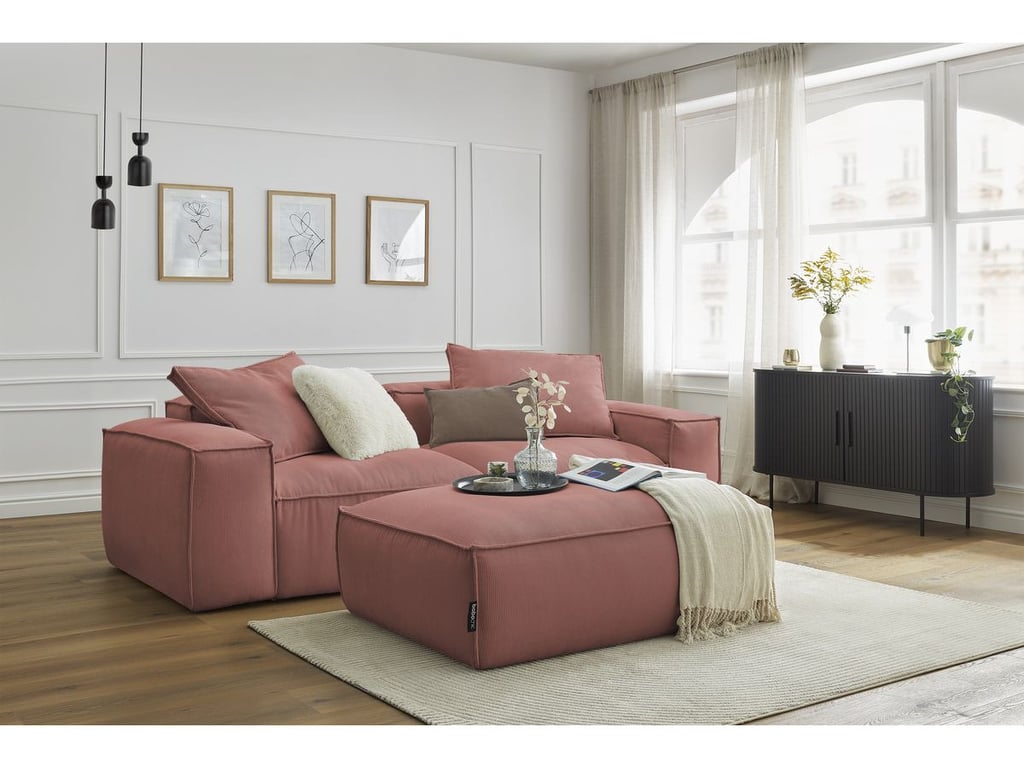 Produit similaire: Canapé droit fixe 3 places ultra moelleux BOHEME velours côtelé avec pouf rose BOBOCHIC