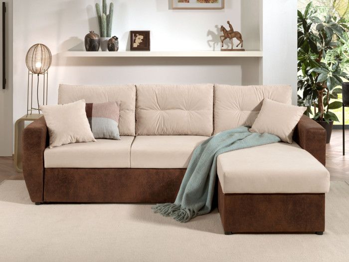 Produit similaire: Canapé d'angle réversible convertible avec coffre style contemporain 4 places - Astoria - Marron / Beige
