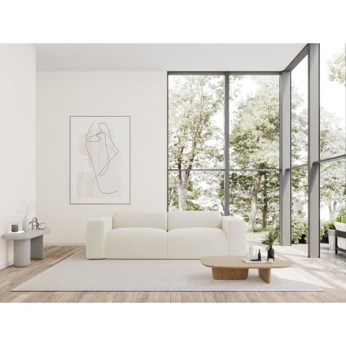 Canapé 4 places en tissu bouclette blanc - VENTE-UNIQUE - POGNI - Design - Contemporain - Arrondi