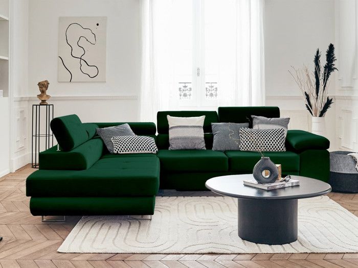 Produit similaire: Pablo - canapé d'angle gauche - 5 places - convertible avec coffre et têtières réglables - en velours