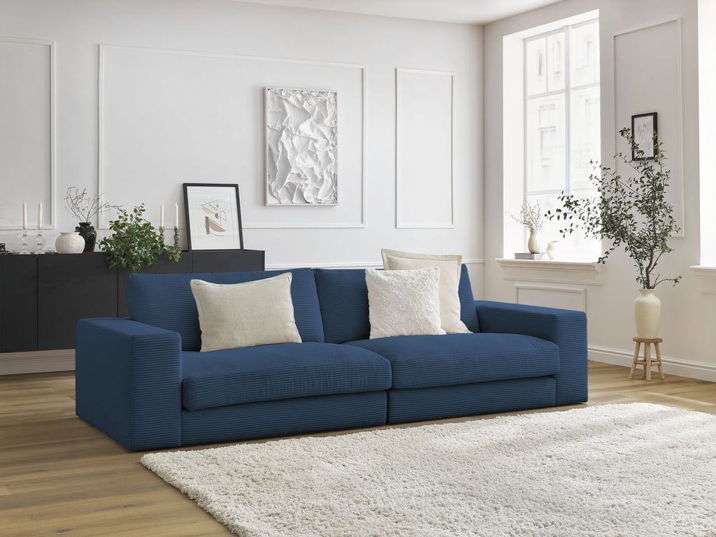 Produit similaire: Canapé droit fixe 3 places LEONARD velours côtelé bleu foncé BOBOCHIC