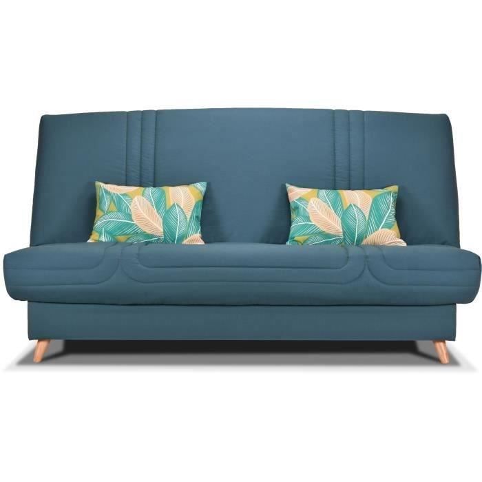 Produit similaire: COMFORT BULTEX Banquette clic - Tissu bleu + Coussins déco jungle - L193 x P95 x H101- MONA