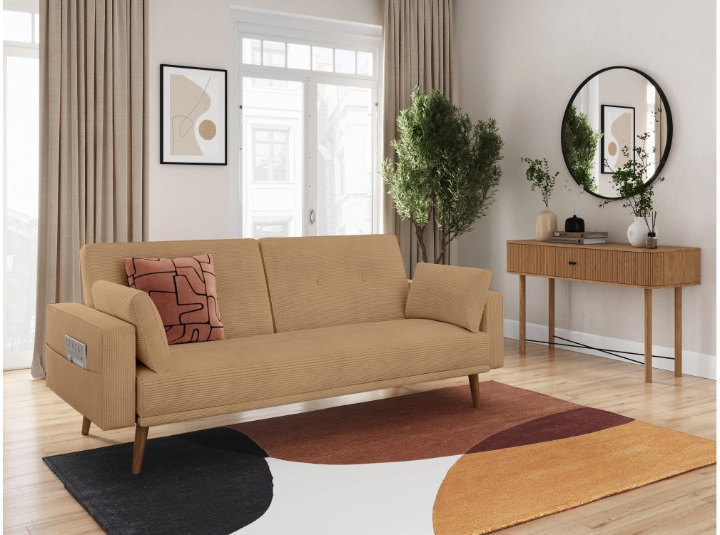 Produit similaire: elga - Canapé convertible velours côtelé Marron