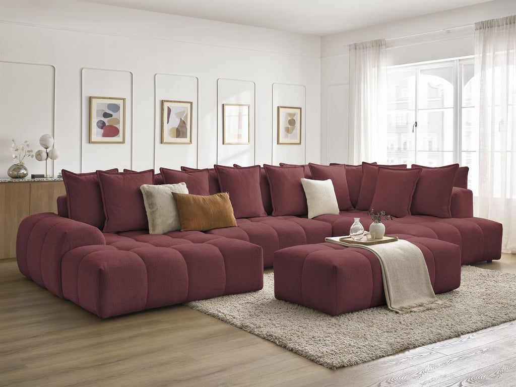 Produit similaire: Everest canapé panoramique convertible coffre 7 places tissu chiné rouge angle gauche