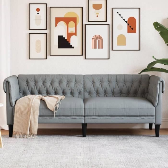 Produit similaire: Canapé salon séjour | Canapé Chesterfield 3 places | gris clair tissu 201,5x74,5x74,5 cm