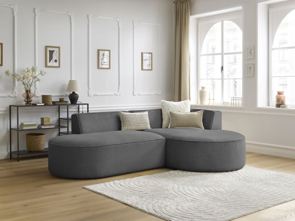 Produit similaire: Canapé d'angle fixe ROUSSEAU velours côtelé gris foncé angle droit BOBOCHIC 4 places