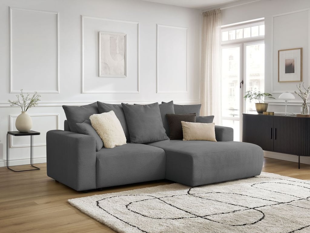 Produit similaire: Canapé d'angle convertible coffre ATILLA velours côtelé gris foncé angle droit BOBOCHIC 3 places