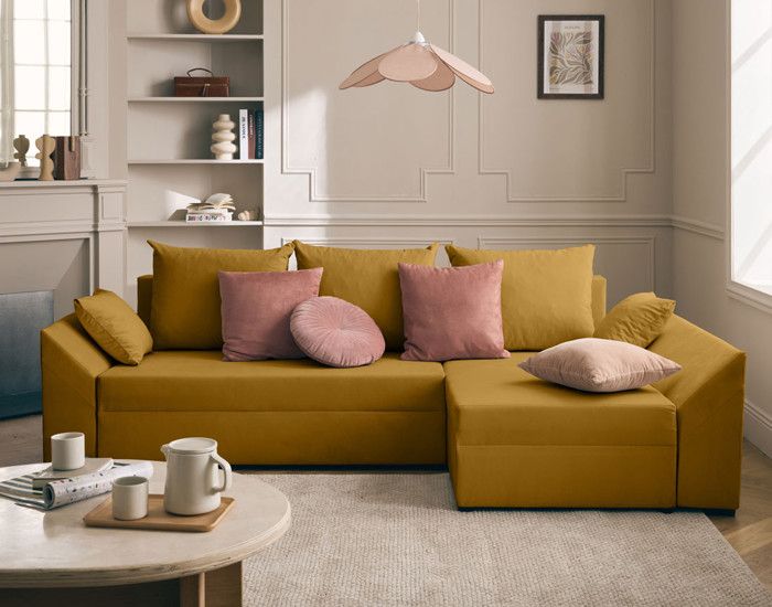 Produit similaire: Mike - canapé d'angle réversible - convertible - avec coffre - en velours - 4 places Couleur - Jaune