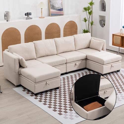 Produit similaire: Canapé en forme de U avec rangement, canapé double avec accoudoirs en tissu de lin pliable, canapé inclinable extra-large,Blanc