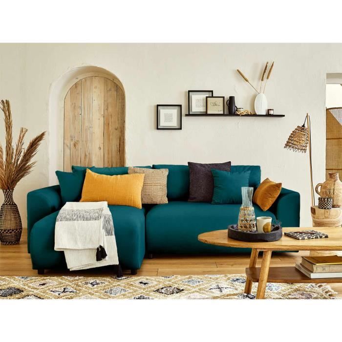 Produit similaire: Canapé d'angle réversible 4 places convertible avec coffre et poches en velours bleu canard - LISA DESIGN