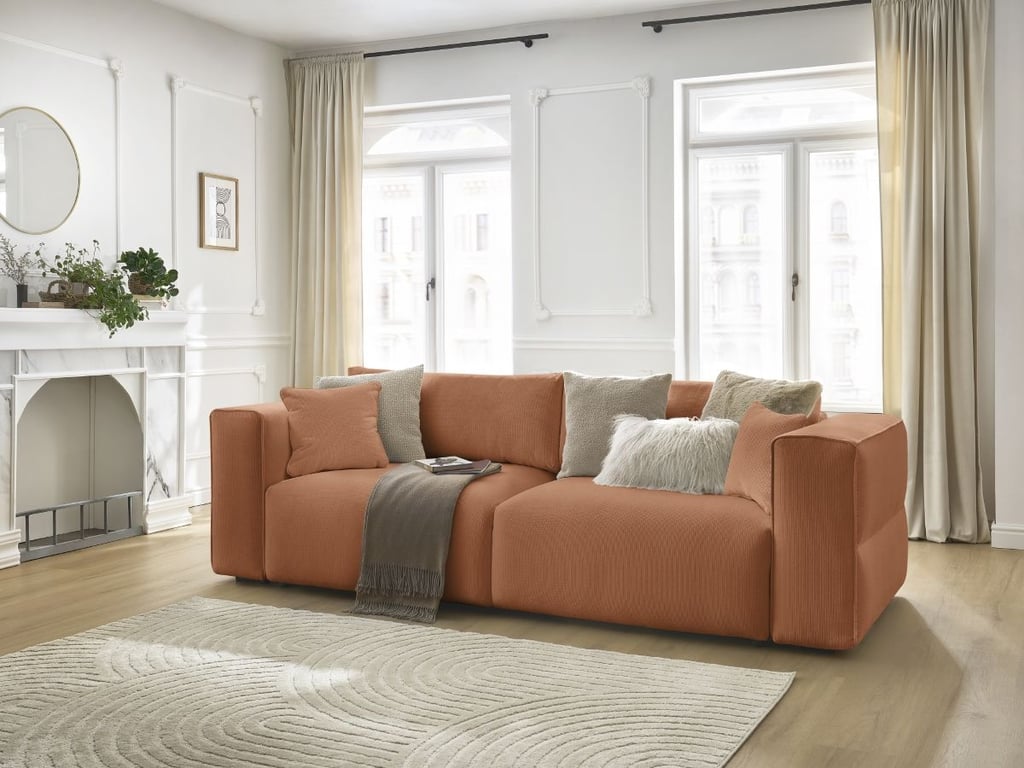 Produit similaire: Canapé droit convertible coffre EZECHIEL tissu chiné orange BOBOCHIC 3 places