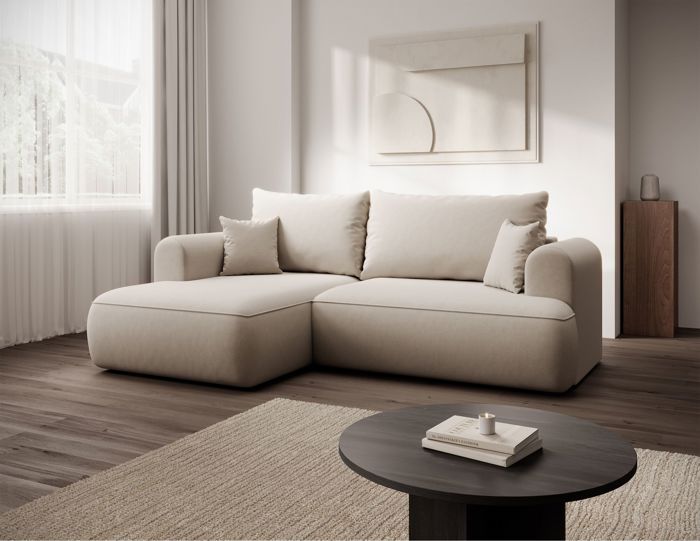 Produit similaire: Canapé d'angle convertible - OVO MINI - en velours crème - côté gauche