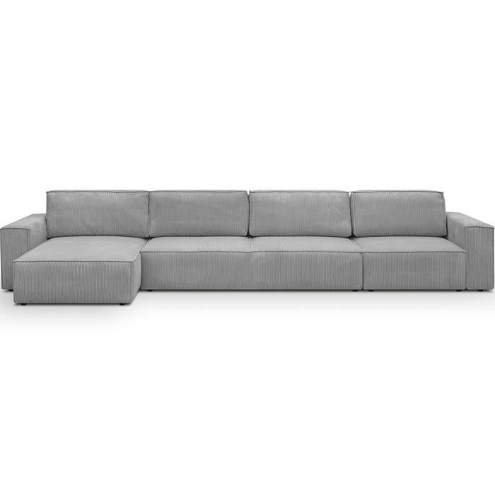 Produit similaire: Canapé d'angle modulable réversible convertible 7 places avec coffre de rangement en velours côtelé gris clair - Harper Mod