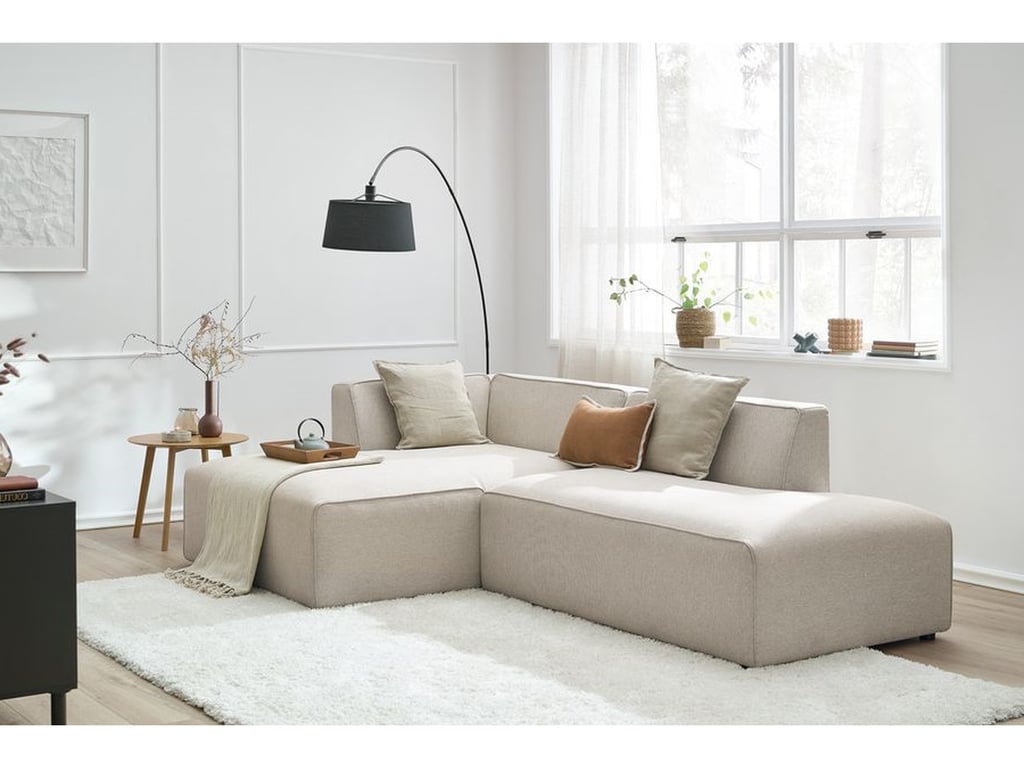 Produit similaire: Canapé d'angle fixe MEGEVE tissu chiné beige angle gauche BOBOCHIC 4 places