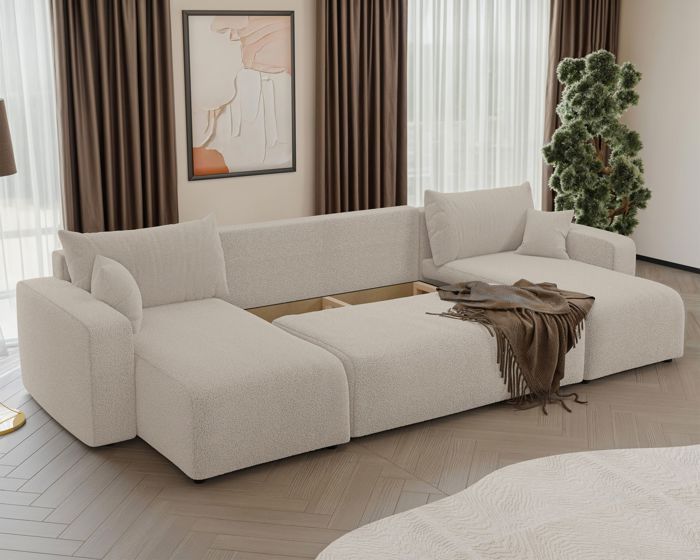 Produit similaire: Canapé d'angle U convertible - PIANONI - en boucle beige clair