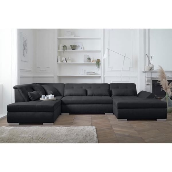 Canapé panoramique d'angle gauche - 7 places - XXL - LISA DESIGN - Noir - Tissu - Contemporain - Design - Ferme