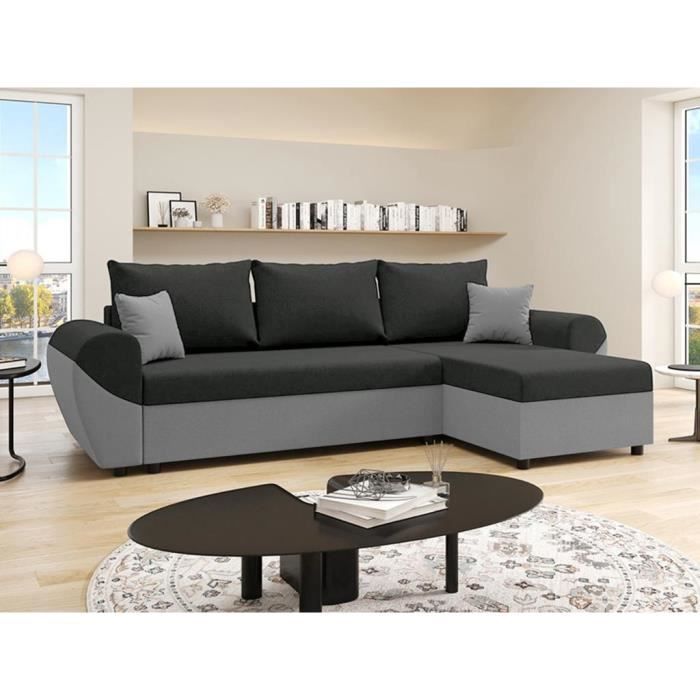 Produit similaire: Canapé d'angle convertible et réversible en tissu noir et gris LIERNO