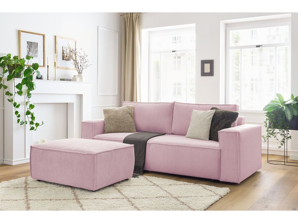 Produit similaire: Canapé droit convertible coffre NIHAD velours côtelé avec pouf violet BOBOCHIC 4 places