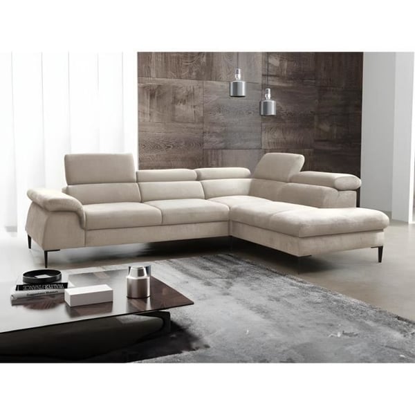 Grand canapé d'angle droit convertible en velours beige SEPINA de Pascal Morabito