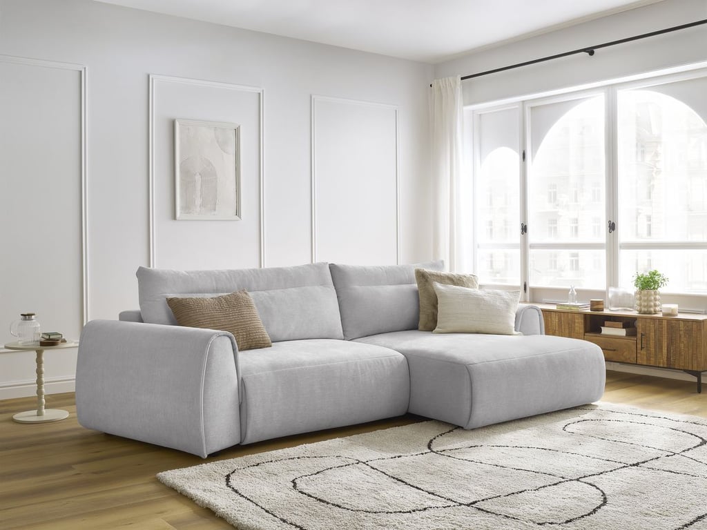 Produit similaire: Canapé d'angle incurvé fixe ADEN gris clair angle droit BOBOCHIC 3 places