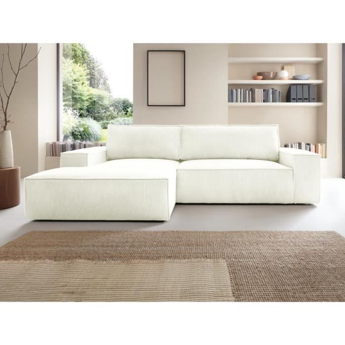 Produit similaire: Canapé d'angle gauche convertible en velours côtelé blanc AMELIA