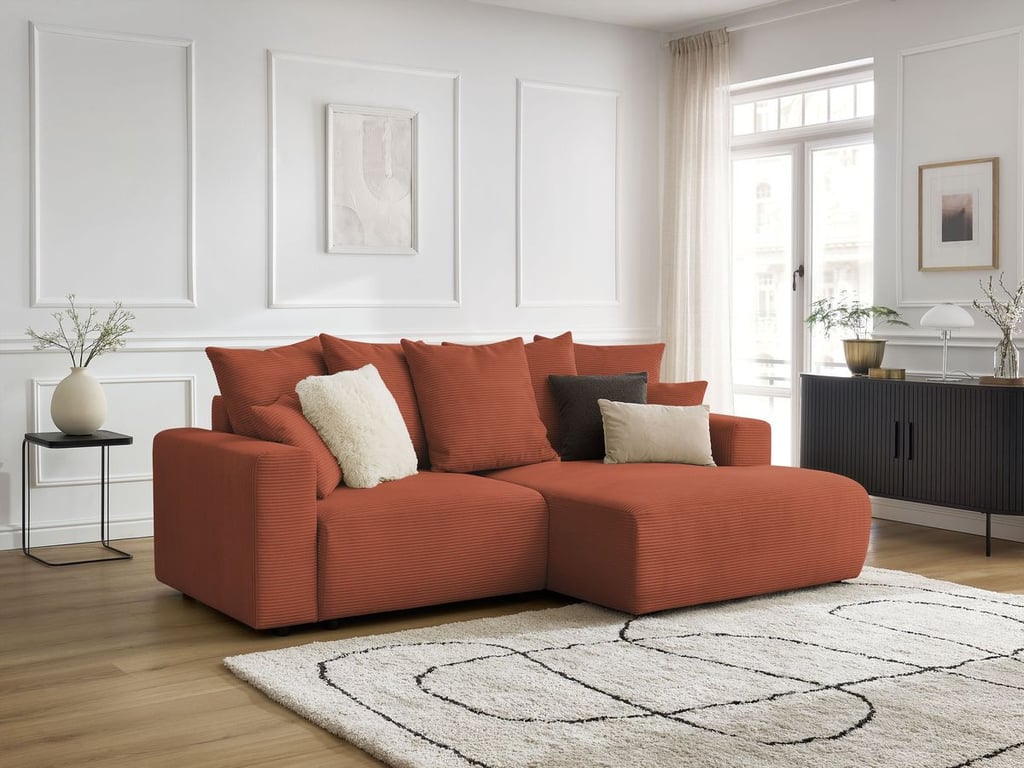 Produit similaire: Canapé d'angle convertible coffre ATILLA velours côtelé orange angle droit BOBOCHIC 3 places