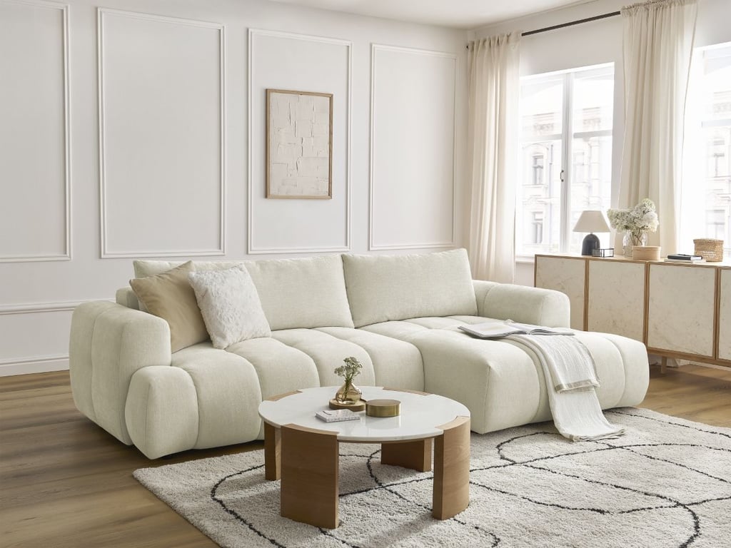 Produit similaire: Fuji canapé d'angle convertible 3 places tissu lisse beige angle droit