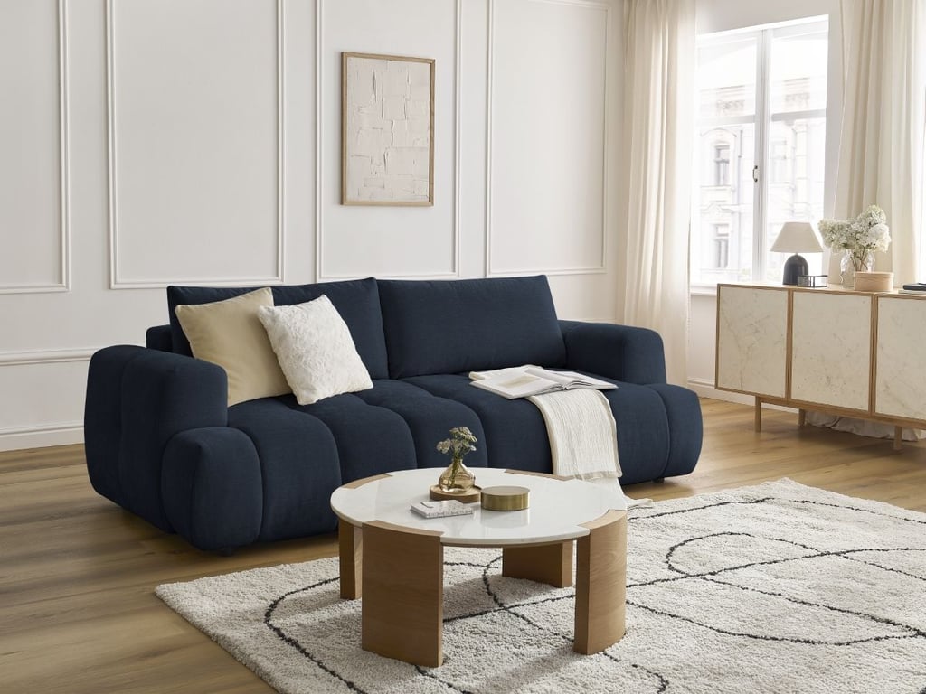 Produit similaire: Canapé droit convertible 3 places FUJI tissu lisse bleu foncé BOBOCHIC