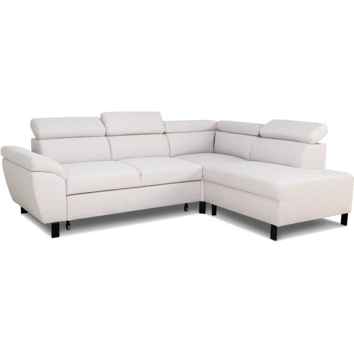 Produit similaire: Canapé d'angle convertible - 4 personnes - STAN - Tissu Beige - 3 tétières - Réversible - 243 x 92 x 184 cm