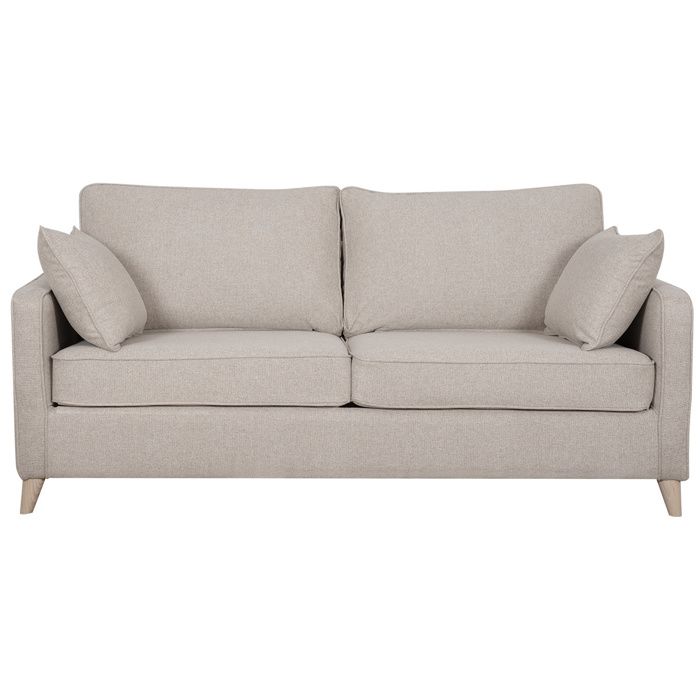 Canapé convertible scandinave 3 places en tissu beige et bois clair avec matelas 10 cm PAPEL - Vue supplémentaire 1