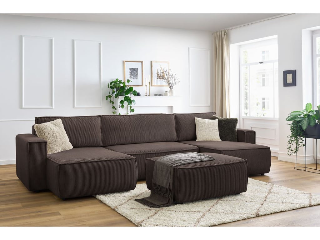 Produit similaire: Canapé panoramique convertible coffre NIHAD velours côtelé avec pouf marron panoramique BOBOCHIC 7 places
