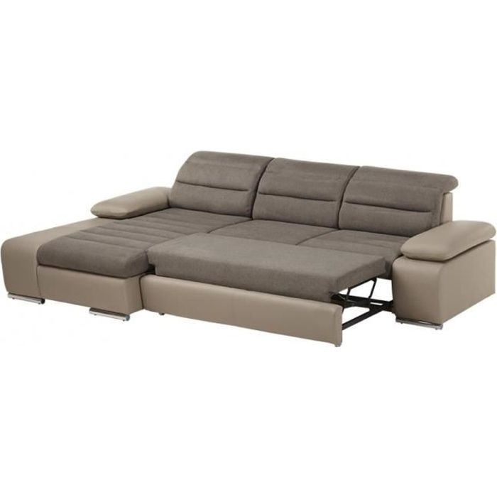 Produit similaire: Canapé d'angle convertible en tissu et simili MIRABEAU - Bicolore chocolat-taupe - Angle gauche