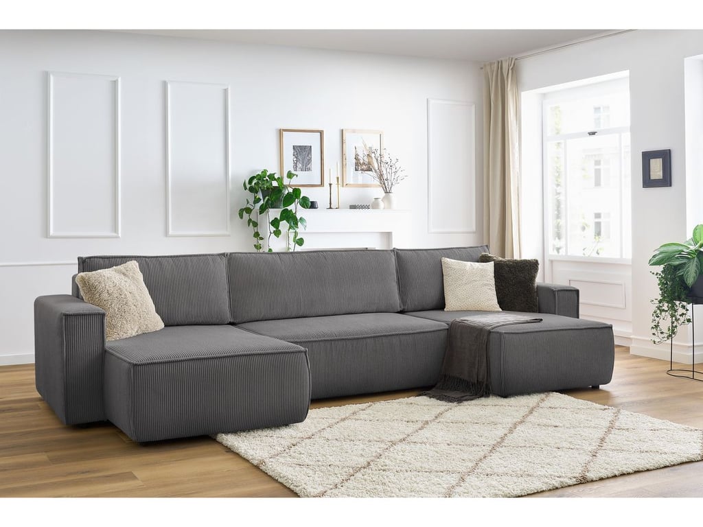 Produit similaire: Canapé panoramique convertible coffre NIHAD velours côtelé gris foncé panoramique BOBOCHIC 6 places