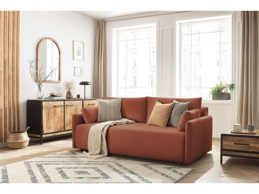 Produit similaire: Canapé droit convertible coffre MARCEL tissu lisse orange BOBOCHIC 3 places