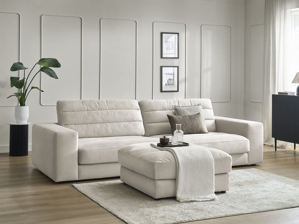 Produit similaire: Canapé droit fixe 3 places SIERRA velours avec pouf beige BOBOCHIC