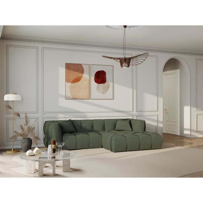 Produit similaire: Canapé d'angle en velours côtelé vert NAEMIA - VENTE-UNIQUE - A droite - 5 places - Ferme