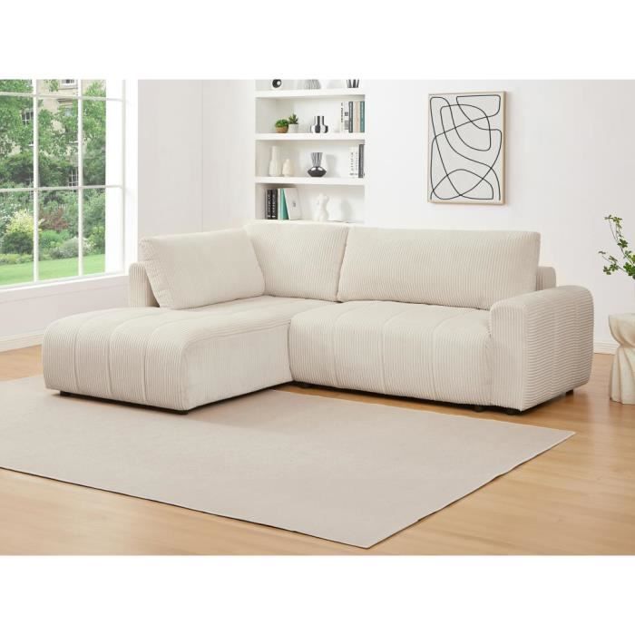 Produit similaire: Canapé d'angle gauche convertible en velours côtelé beige RICIA