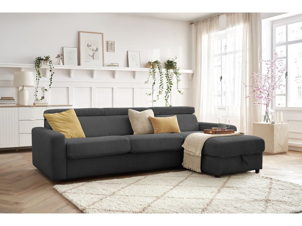 Produit similaire: Canapé d'angle réversible convertible coffre MONACO velours côtelé gris foncé 140x190 réversible BOBOCHIC 4 places