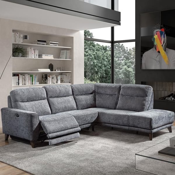 Canapé d'angle Relax électrique Tissu Gris Nuage - NEVERS - L 265 x l 217 x H 97 cm