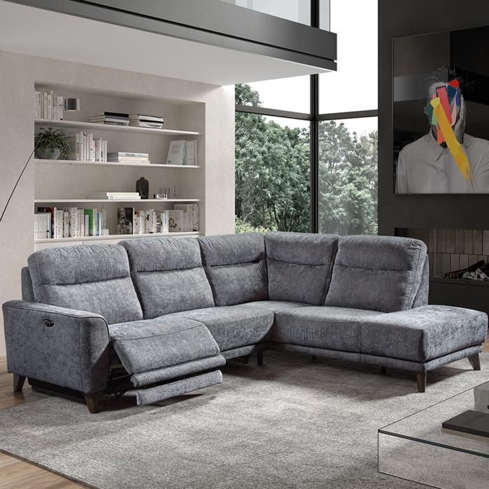 Canapé d'angle Relax électrique Tissu Gris Nuage - NEVERS - L 265 x l 217 x H 97 cm