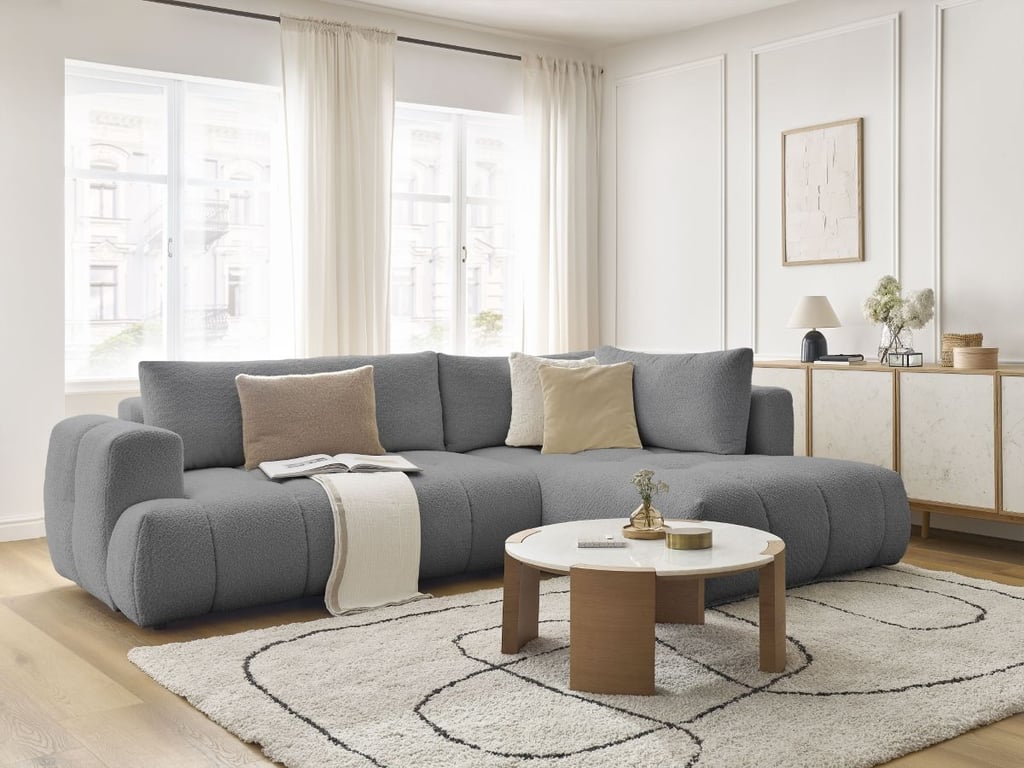 Produit similaire: Canapé d'angle L convertible FUJI tissu bouclette gris foncé angle droit BOBOCHIC 4 places