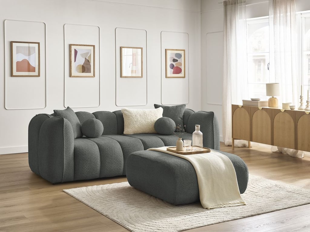 Produit similaire: Canapé droit fixe 3 places DENVER avec pouf gris foncé BOBOCHIC