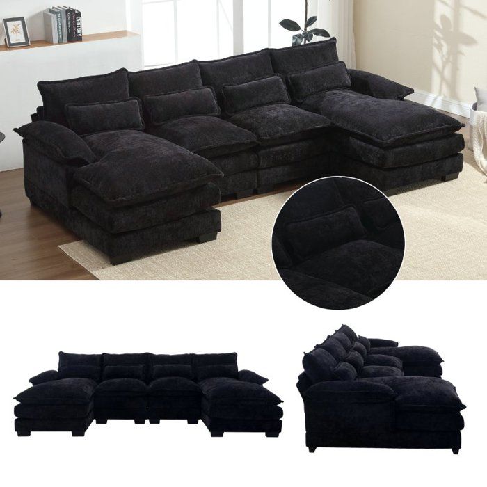 Produit similaire: Canapé d'angle 4 places avec 4 coussins lombaires - en forme U - design ergonomique - style moderne - tissu  bouclé - noir