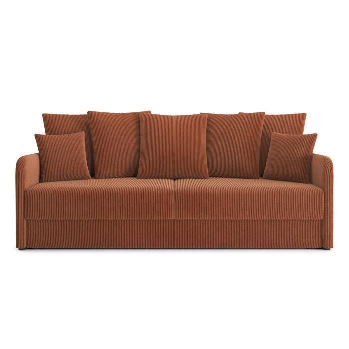 Produit similaire: Canapé droit convertible LUKA en velours côtelé terracotta 3 places - Coffre de rangement - BAÏTA