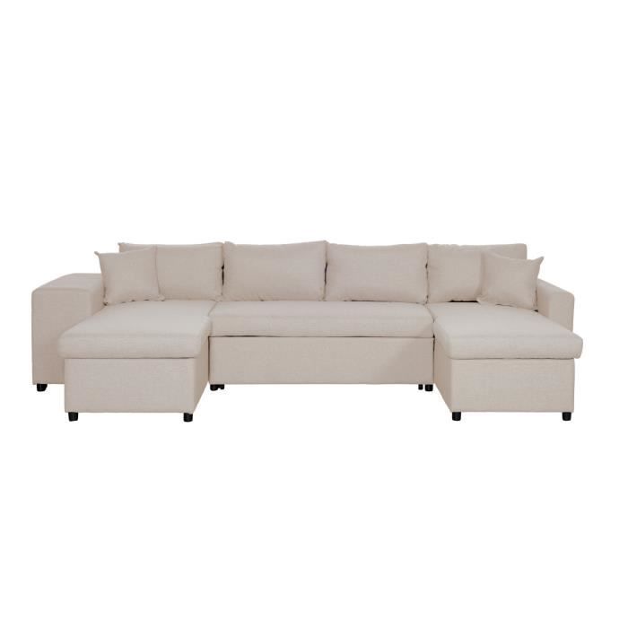Produit similaire: Canapé d'angle panoramique OSLO convertible avec coffres et poufs à gauche - Tissu - Beige - L311 x P146 x H81cm - LOUNGITUDE