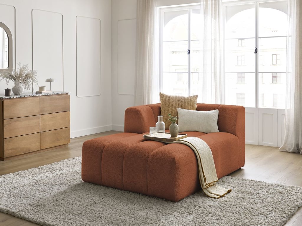 Produit similaire: Méridienne pour canapé modulable ANNECY tissu bouclette orange angle gauche BOBOCHIC