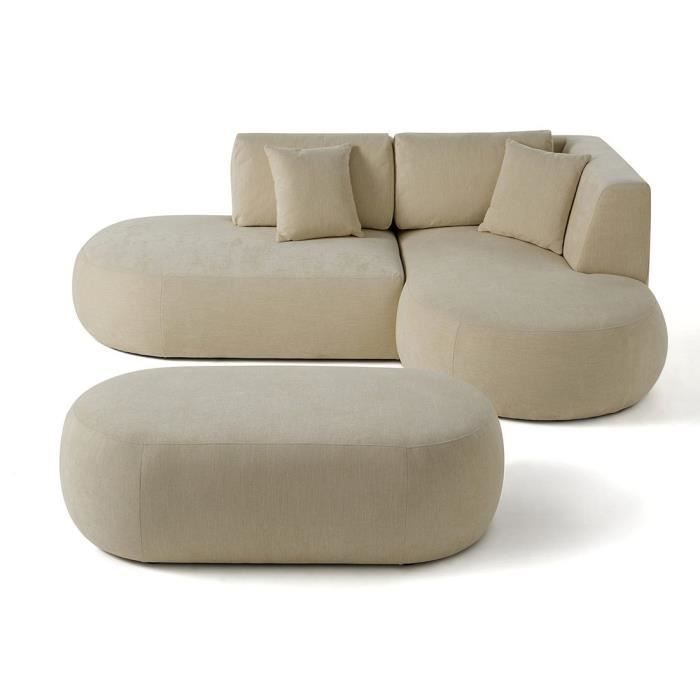 Produit similaire: Santorini - canapé modulable d'angle droit + pouf - 4 places - en tissu texturé - Beige