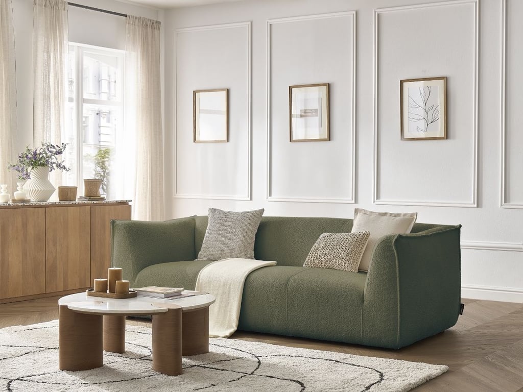 Produit similaire: Canapé droit fixe 3 places GIORGIA tissu bouclette vert BOBOCHIC