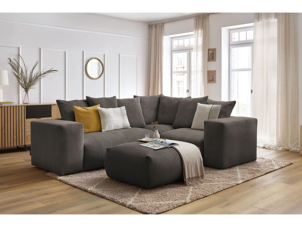 Produit similaire: Canapé d'angle fixe modulable VOLTAIRE avec 1 chauffeuse 2 places, 1 angle, 1 chauffeuse 1 place et 1 pouf taupe angle droit BOBOCHIC 5 places
