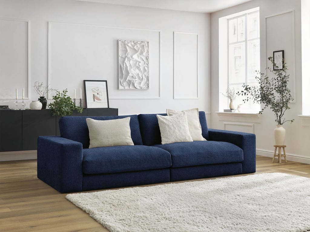 Produit similaire: Canapé droit fixe 3 places compact LEONARD tissu texturé bleu foncé BOBOCHIC